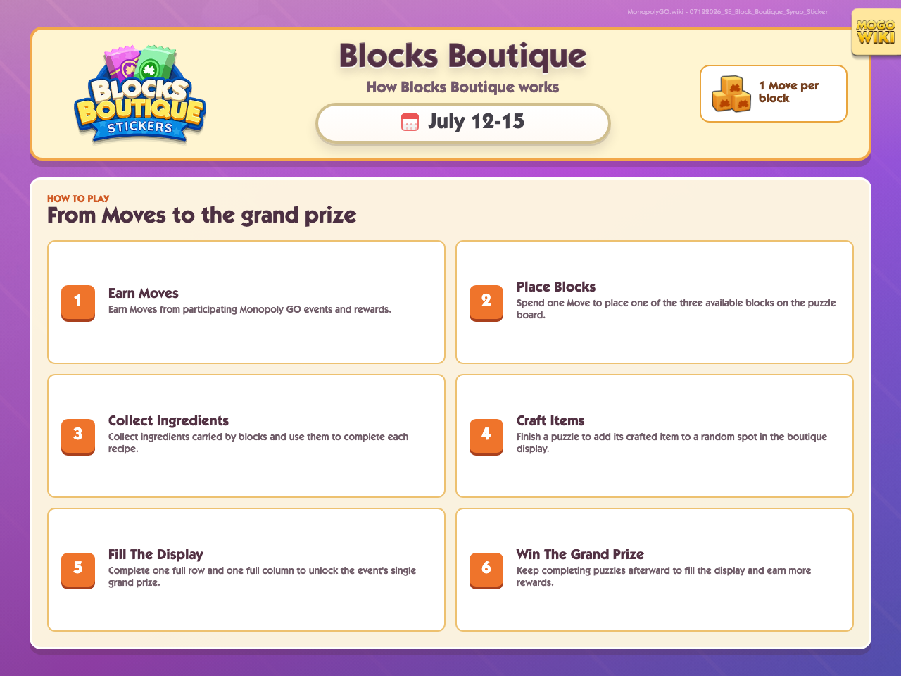 How to play Blocks Boutique in Monopoly GO