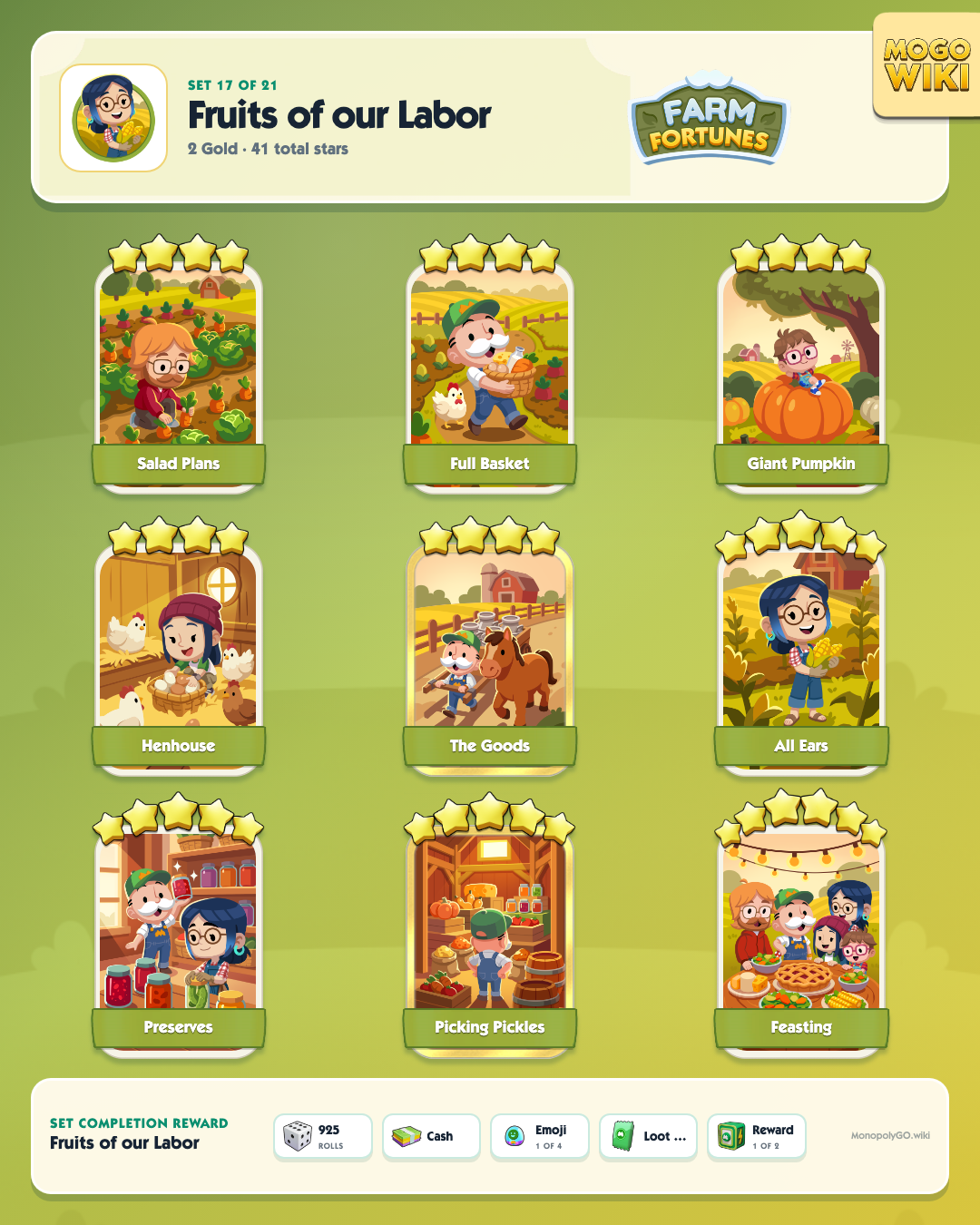 Farm Fortunes set 17, Fruits of our Labor, with all 9 stickers