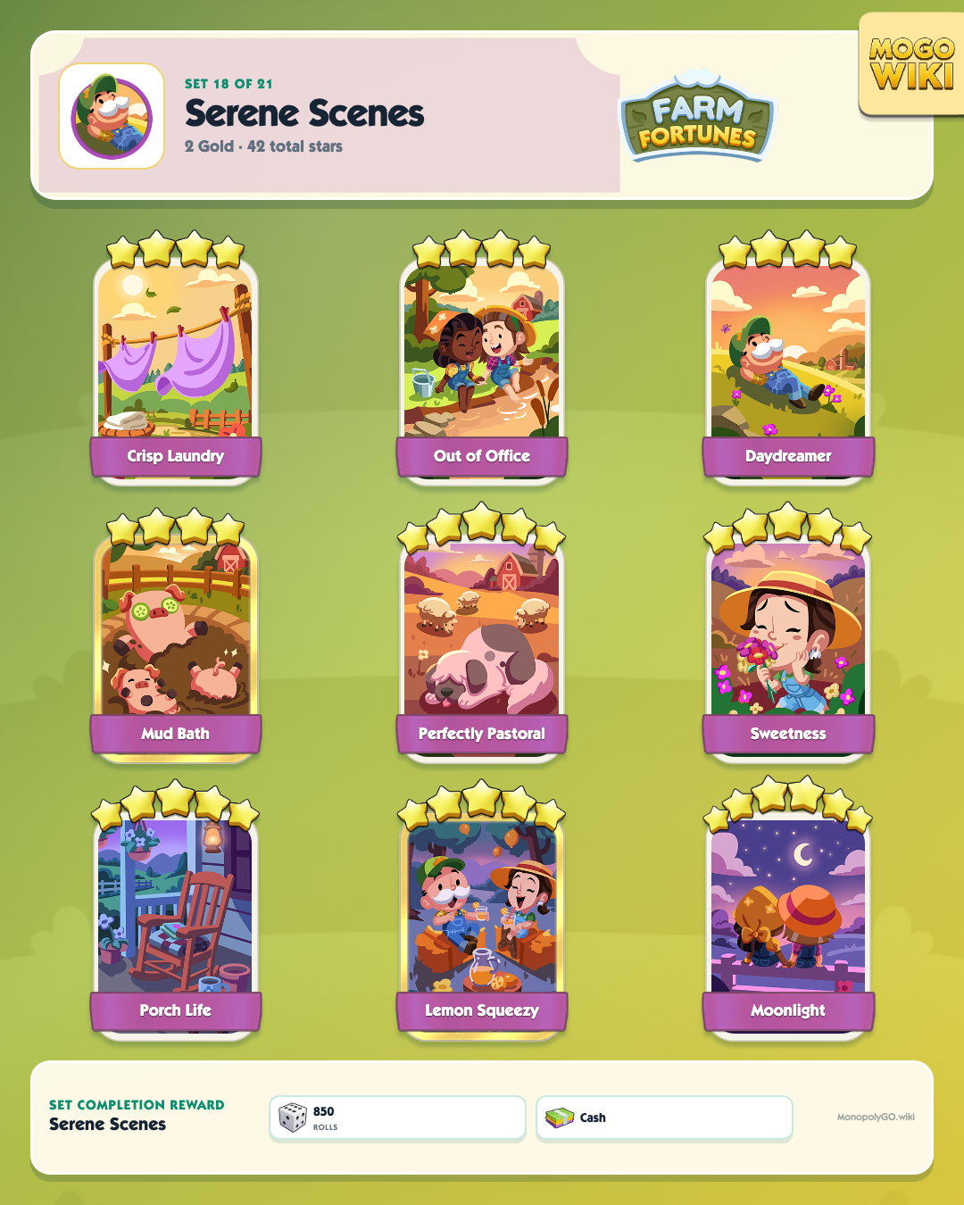 Farm Fortunes set 18, Serene Scenes, with all 9 stickers