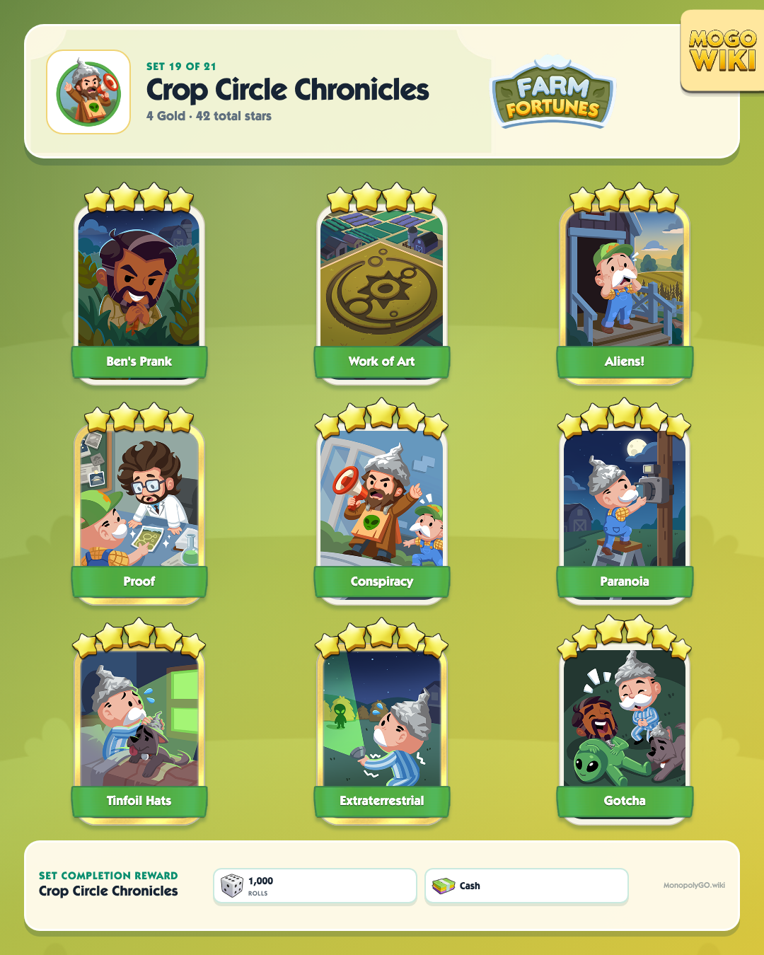 Farm Fortunes set 19, Crop Circle Chronicles, with all 9 stickers