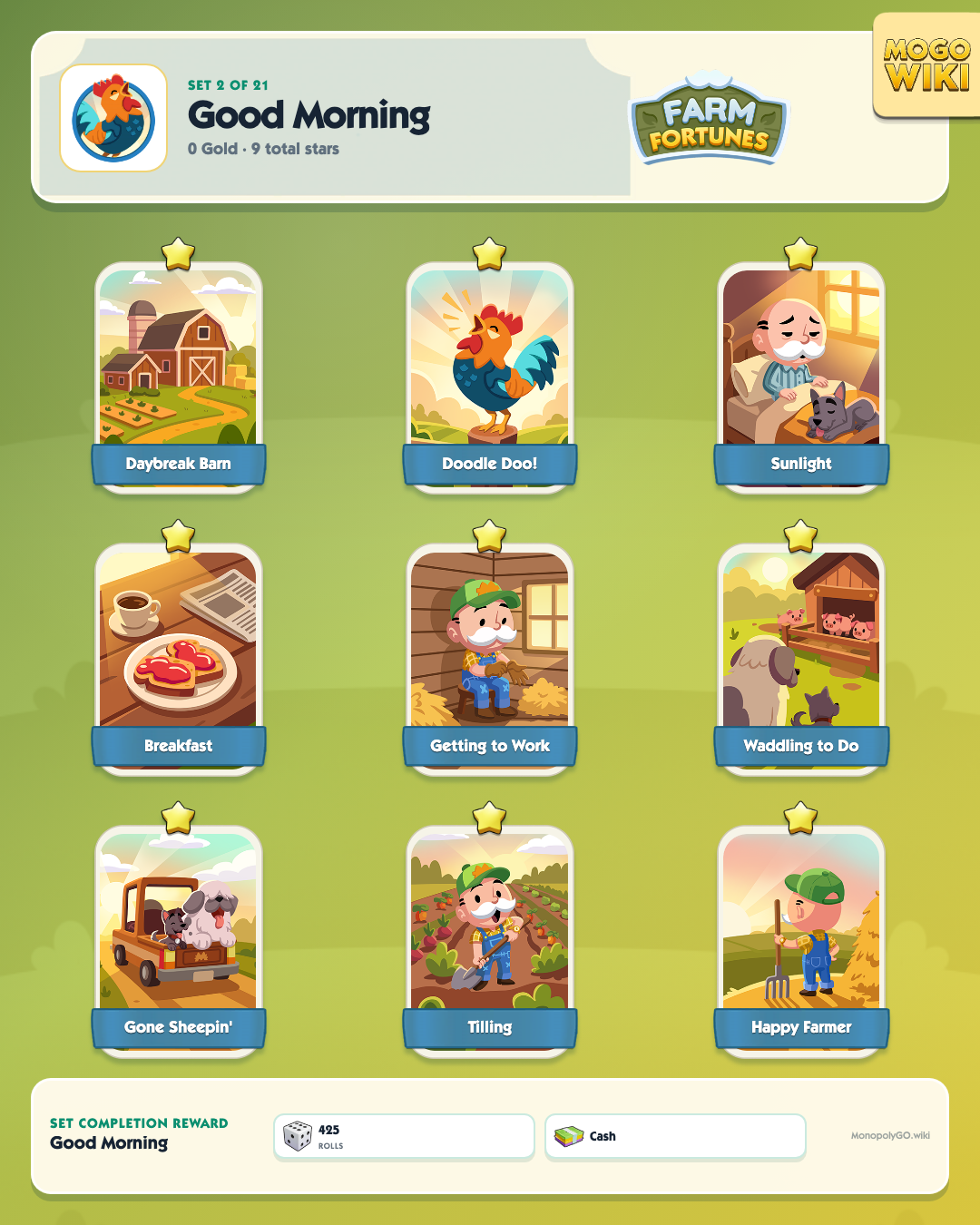 Farm Fortunes set 2, Good Morning, with all 9 stickers