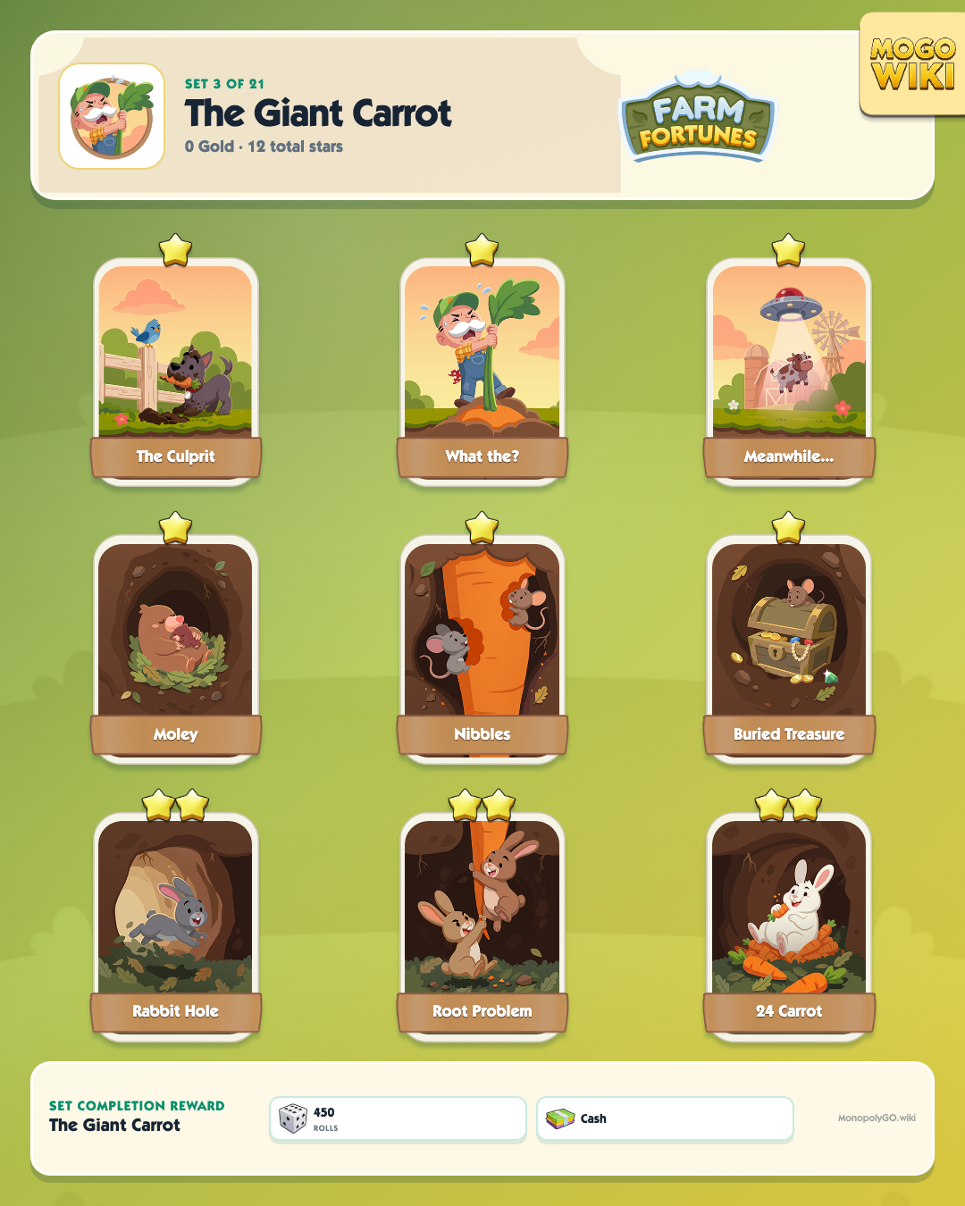 Farm Fortunes set 3, The Giant Carrot, with all 9 stickers