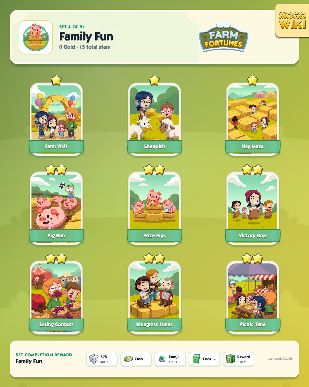 Farm Fortunes set 4, Family Fun, with all 9 stickers