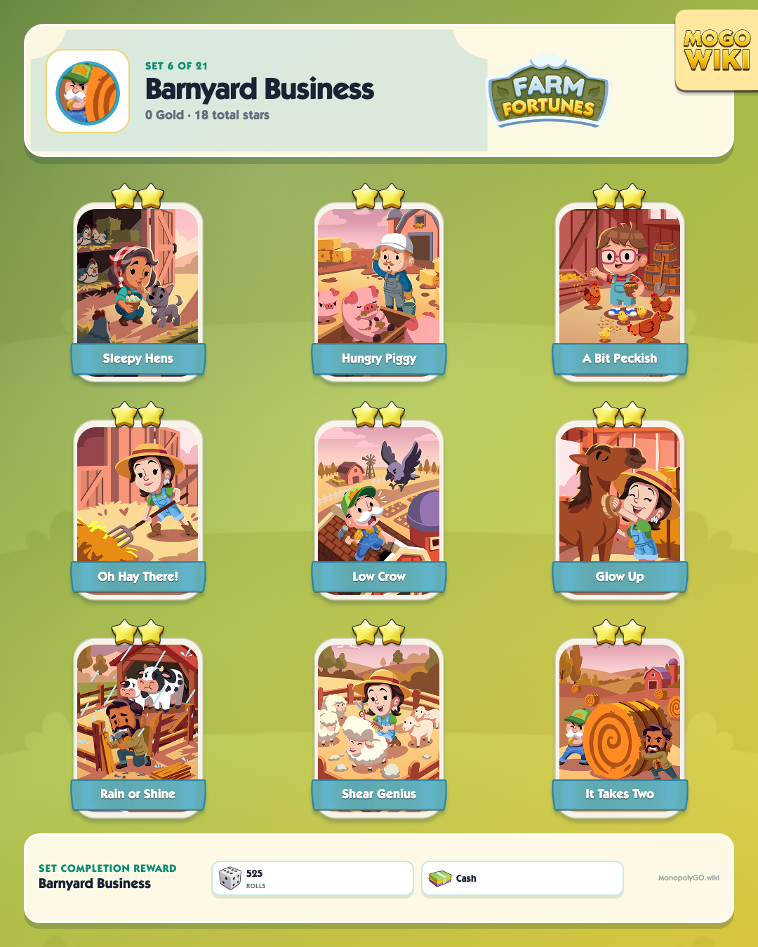 Farm Fortunes set 6, Barnyard Business, with all 9 stickers