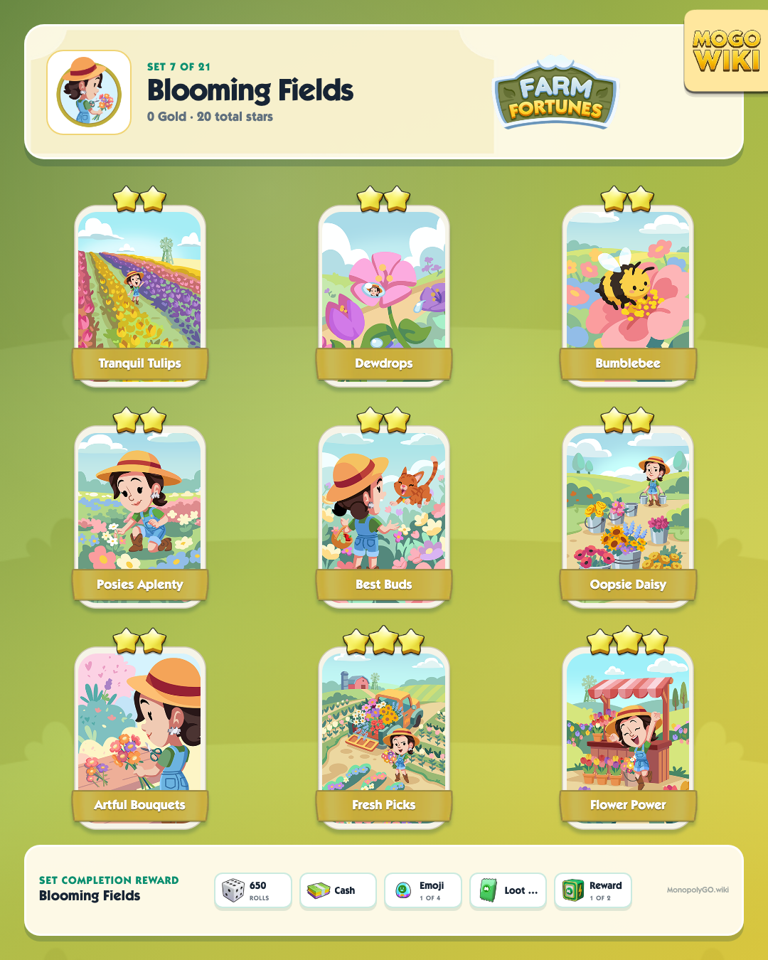 Farm Fortunes set 7, Blooming Fields, with all 9 stickers