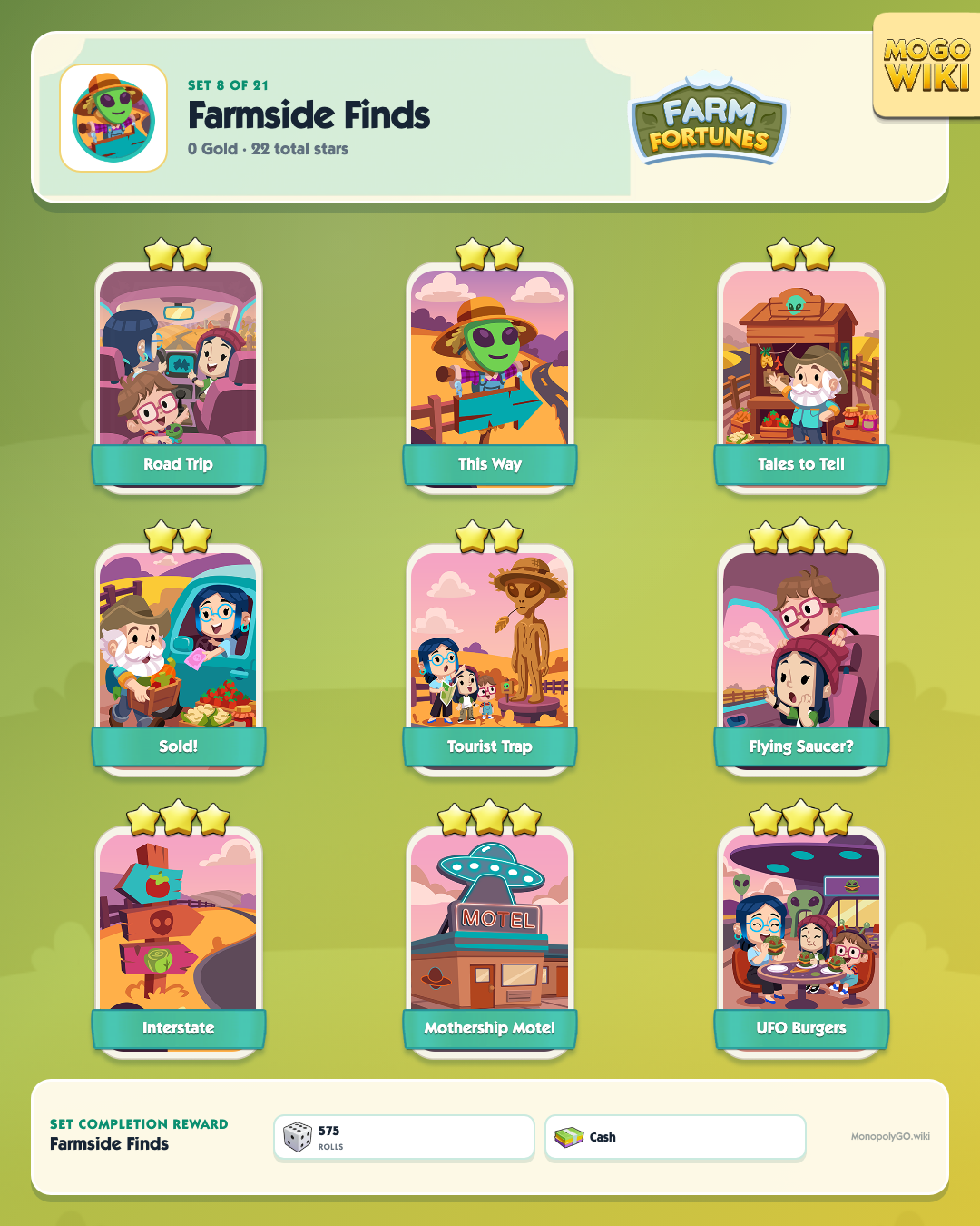 Farm Fortunes set 8, Farmside Finds, with all 9 stickers