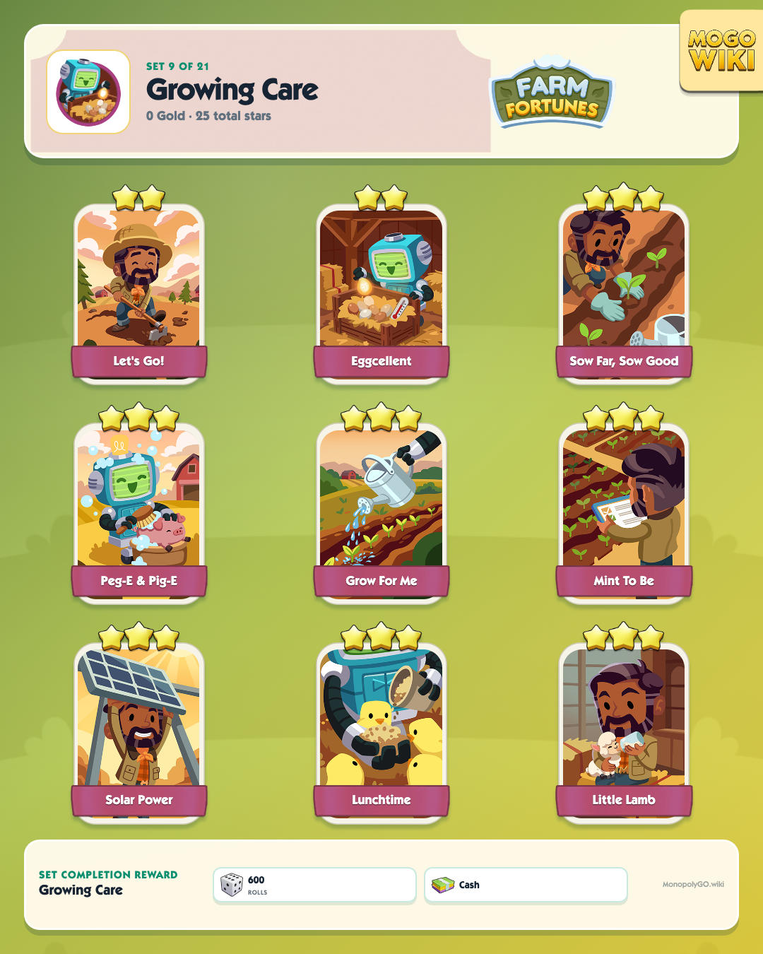 Farm Fortunes set 9, Growing Care, with all 9 stickers
