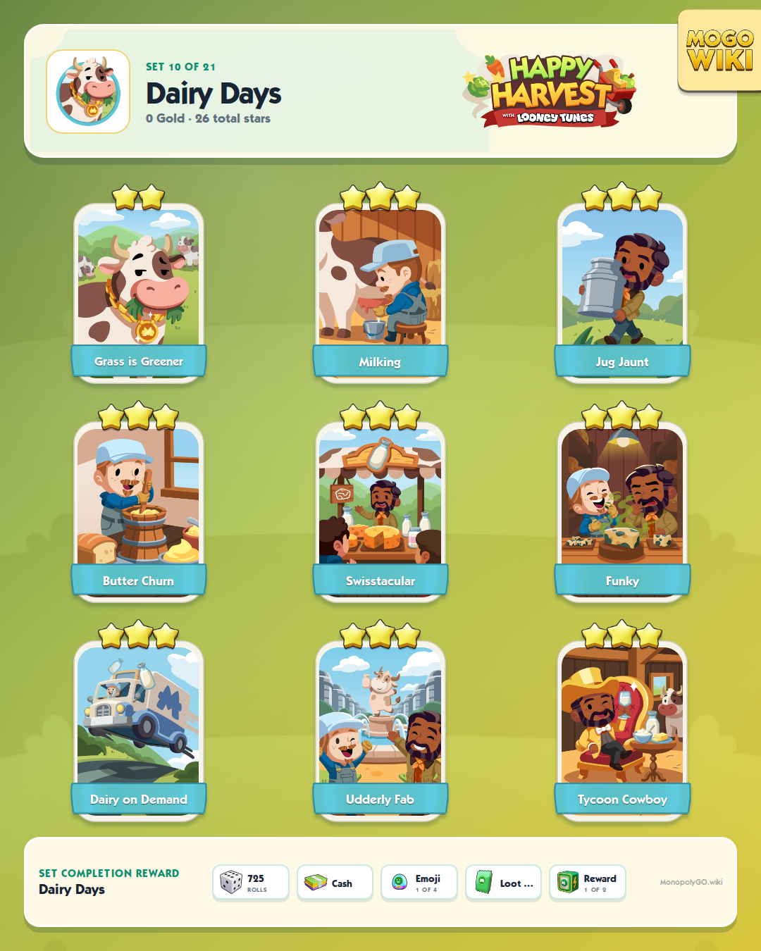 Happy Harvest with Looney Tunes set 10, Dairy Days, with all 9 stickers