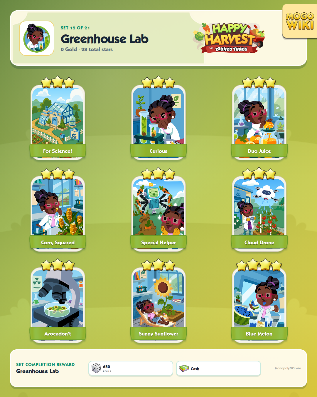 Happy Harvest with Looney Tunes set 12, Greenhouse Lab, with all 9 stickers