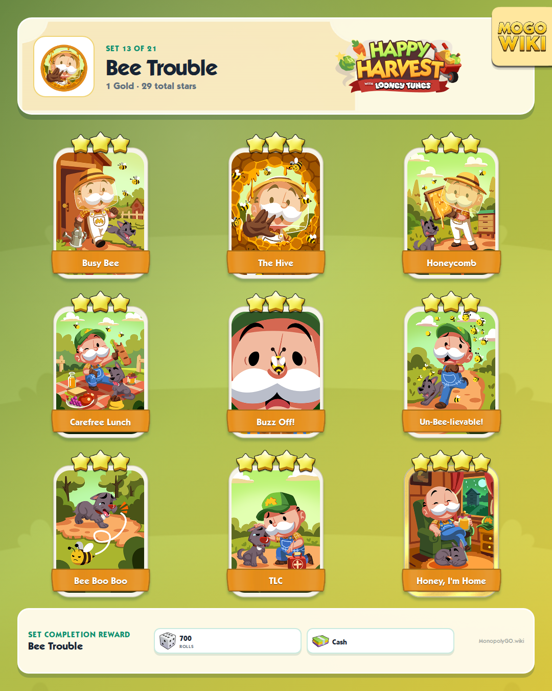 Happy Harvest with Looney Tunes set 13, Bee Trouble, with all 9 stickers