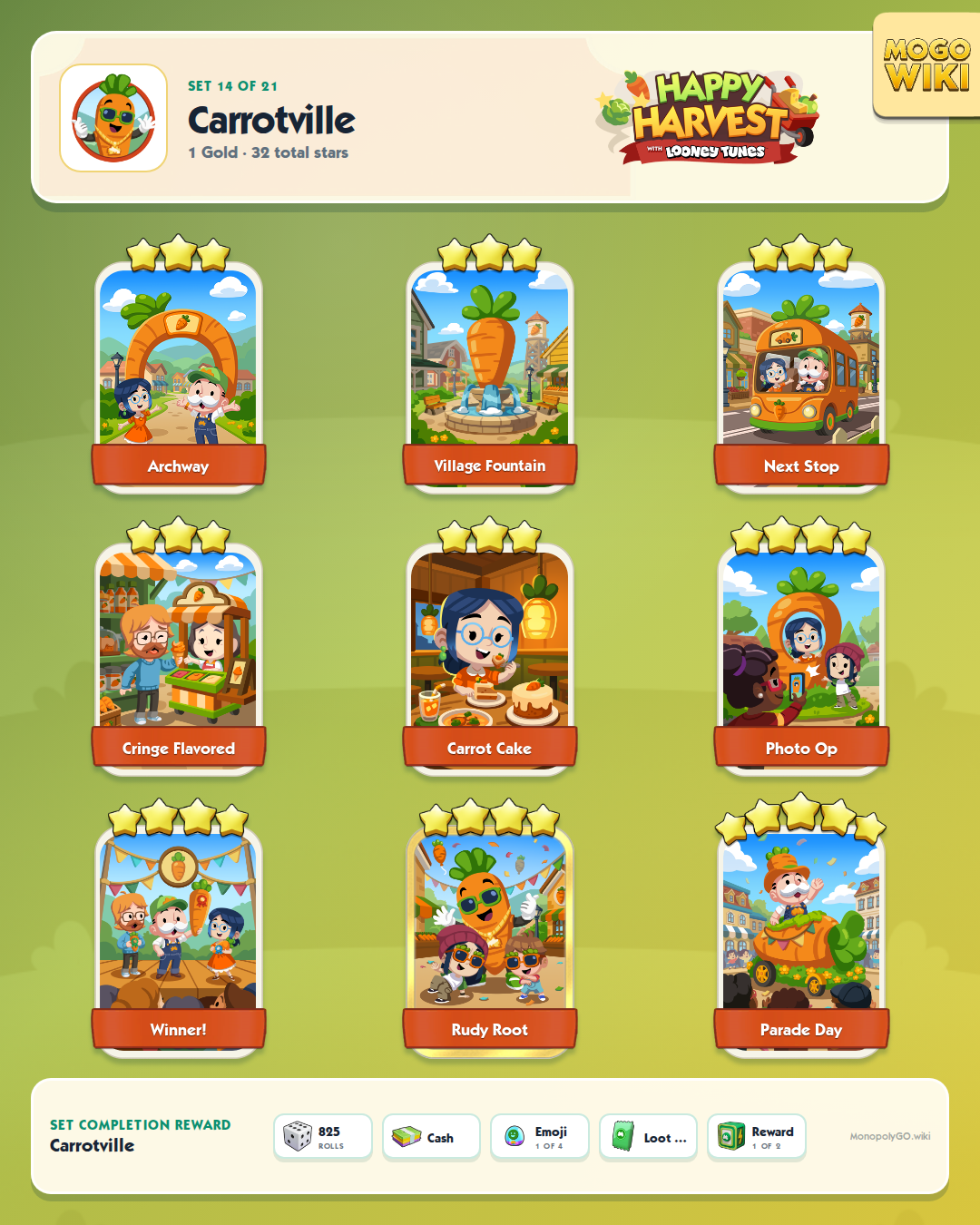 Happy Harvest with Looney Tunes set 14, Carrotville, with all 9 stickers