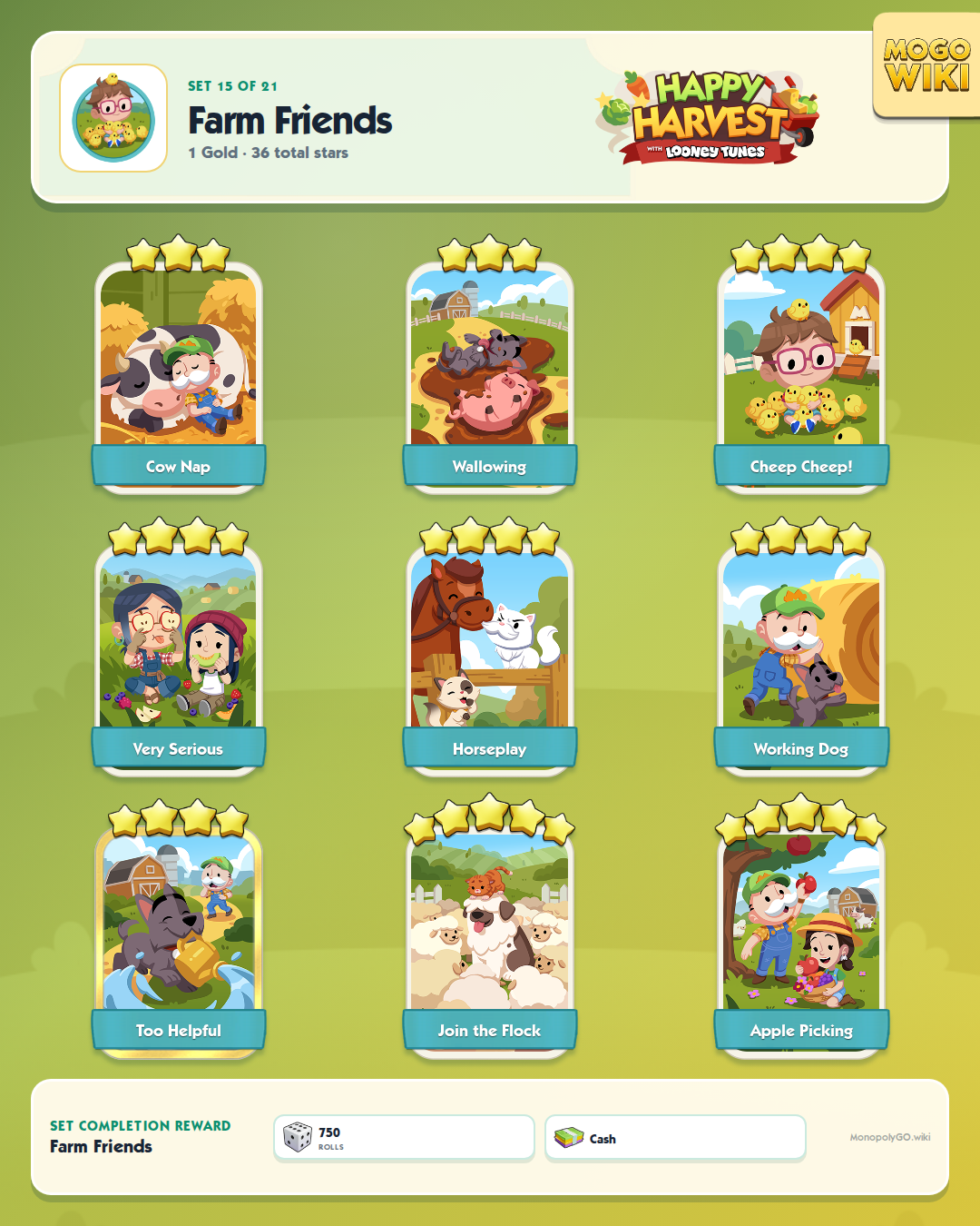 Happy Harvest with Looney Tunes set 15, Farm Friends, with all 9 stickers