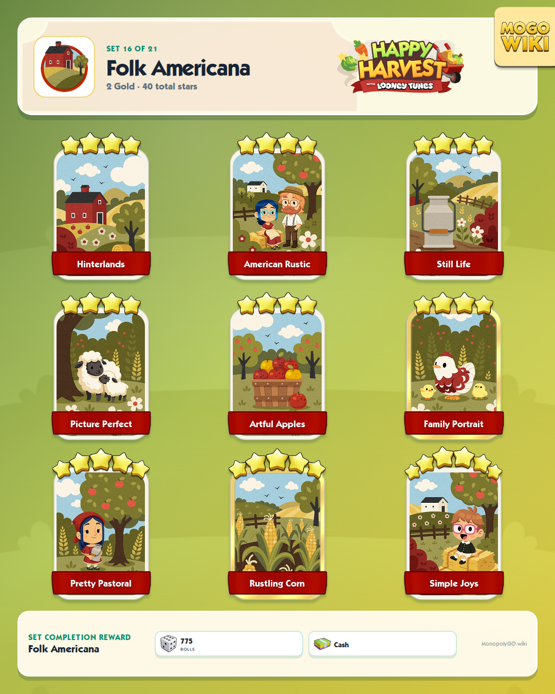 Happy Harvest with Looney Tunes set 16, Folk Americana, with all 9 stickers