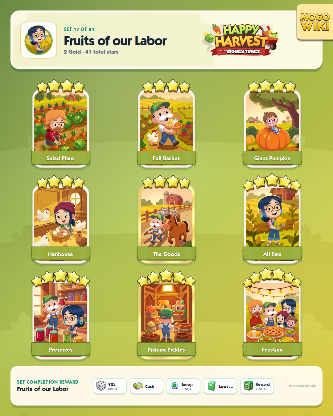 Happy Harvest with Looney Tunes set 17, Fruits of our Labor, with all 9 stickers