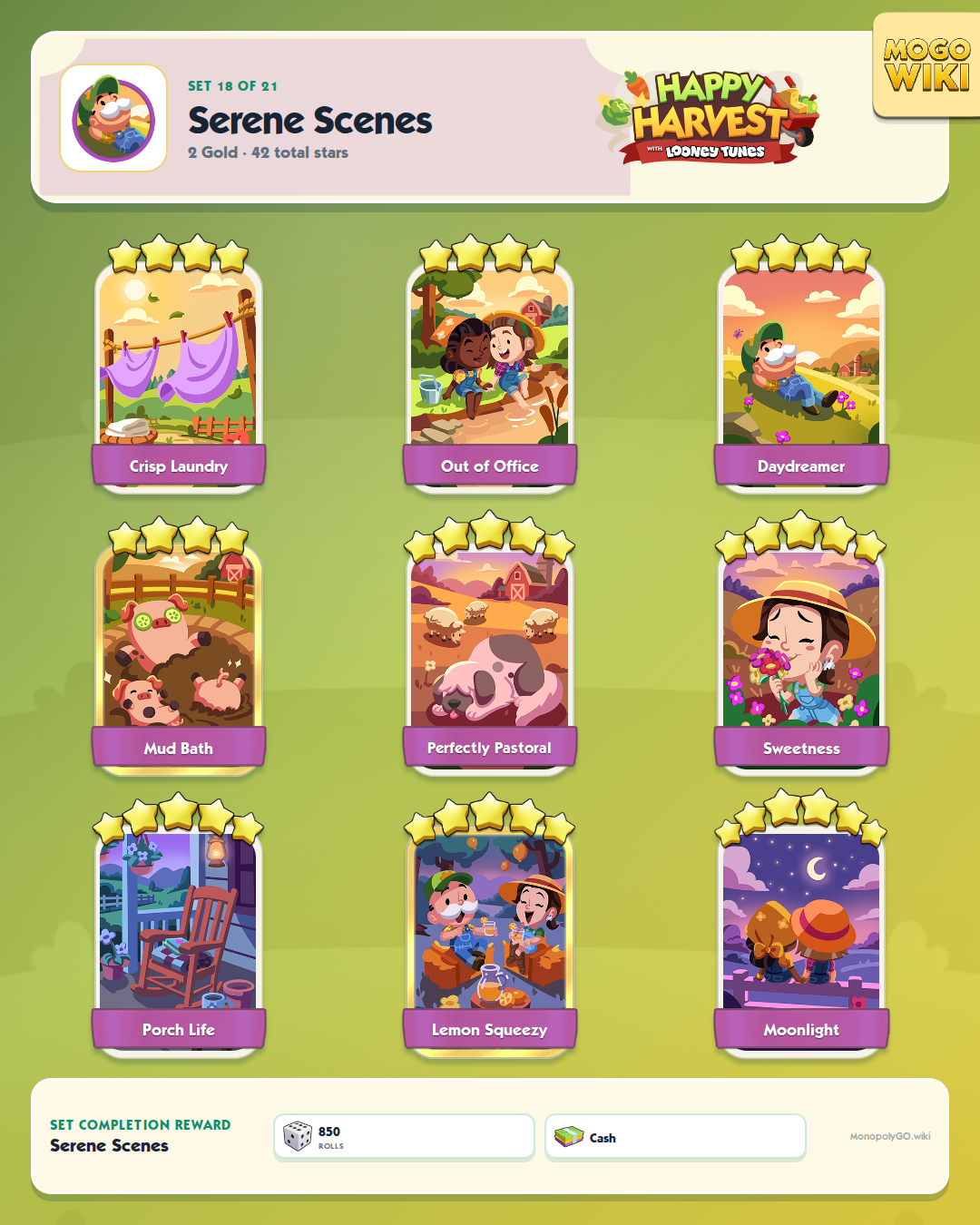 Happy Harvest with Looney Tunes set 18, Serene Scenes, with all 9 stickers