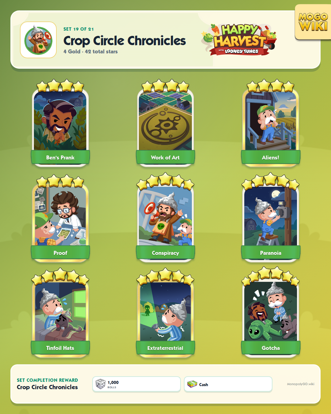 Happy Harvest with Looney Tunes set 19, Crop Circle Chronicles, with all 9 stickers
