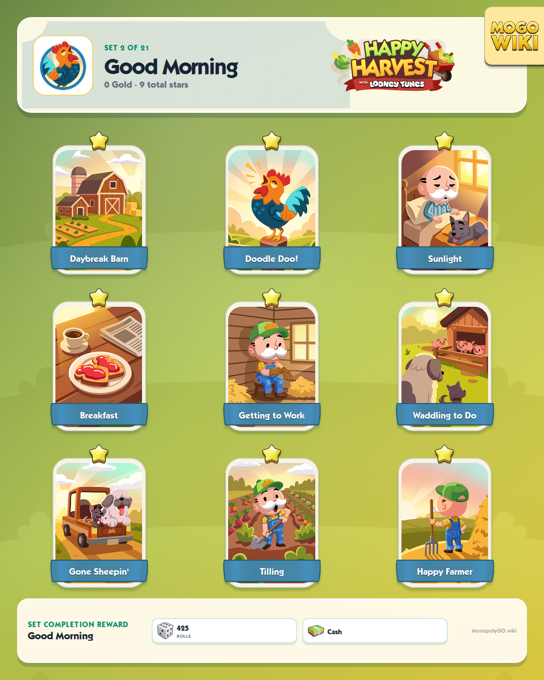 Happy Harvest with Looney Tunes set 2, Good Morning, with all 9 stickers