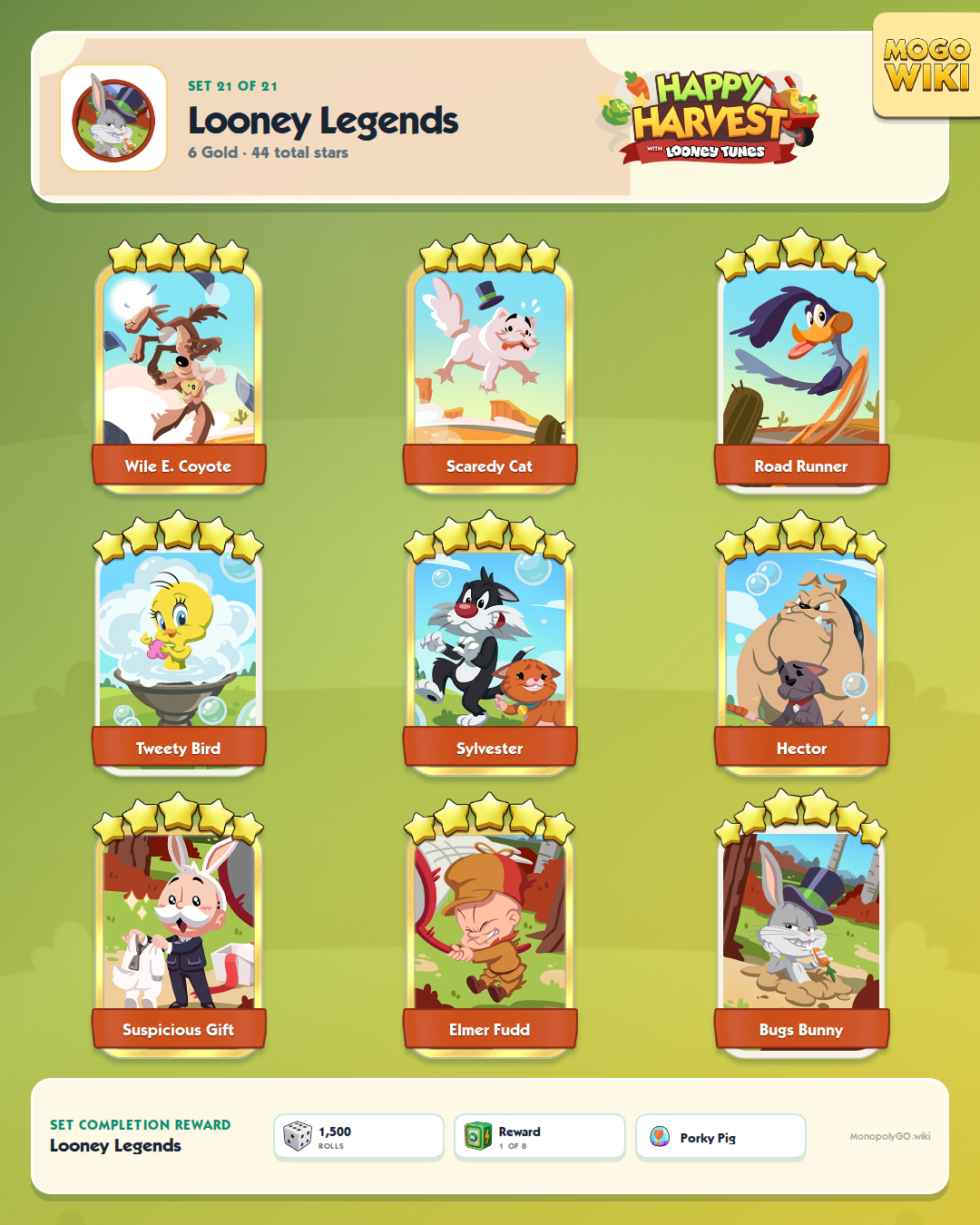 Happy Harvest with Looney Tunes set 21, Looney Legends, with all 9 stickers