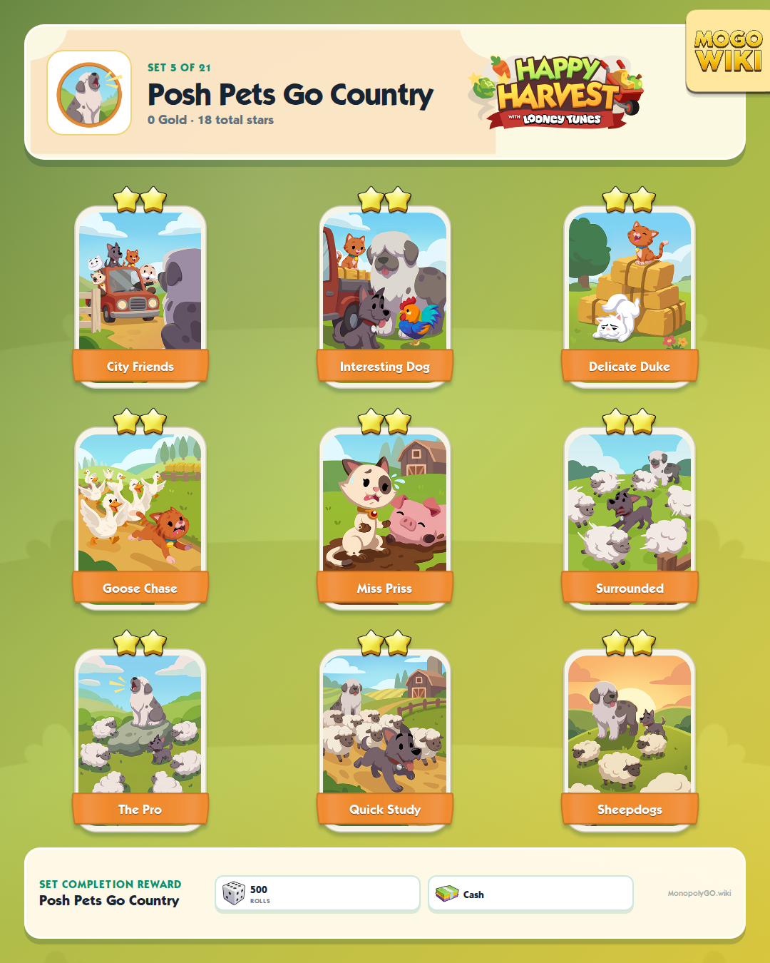 Happy Harvest with Looney Tunes set 5, Posh Pets Go Country, with all 9 stickers