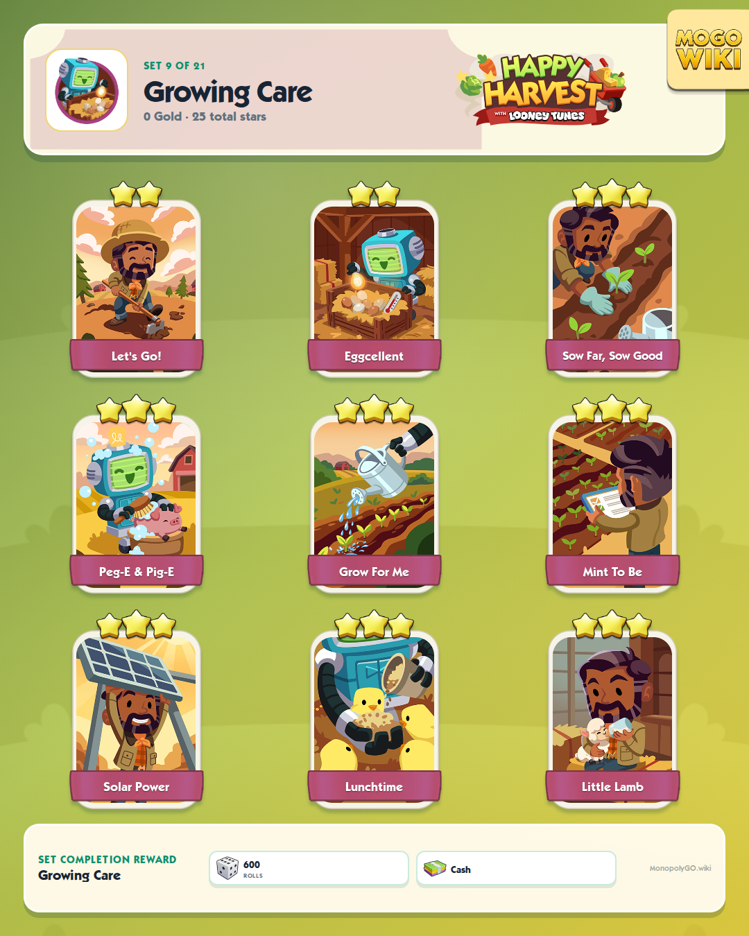 Happy Harvest with Looney Tunes set 9, Growing Care, with all 9 stickers