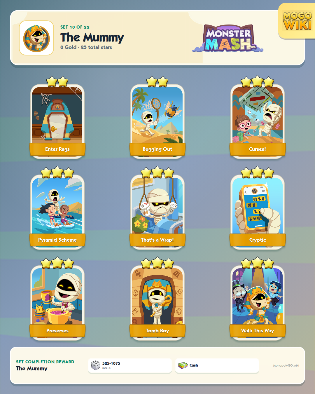 Monster Mash set 10, The Mummy, with all 9 stickers