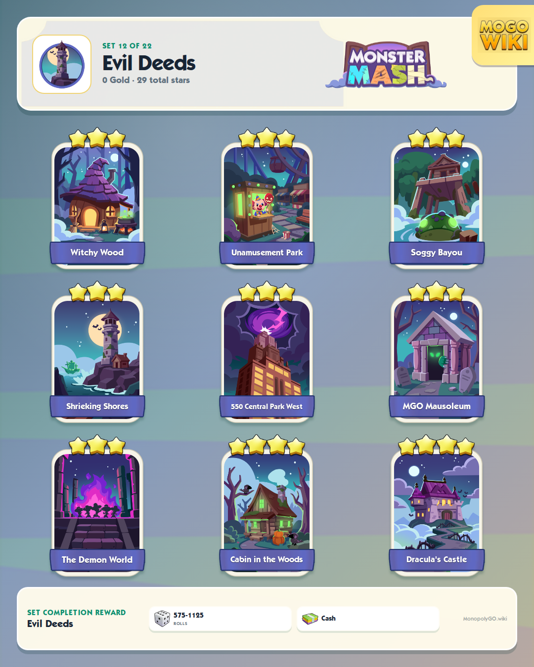 Monster Mash set 12, Evil Deeds, with all 9 stickers
