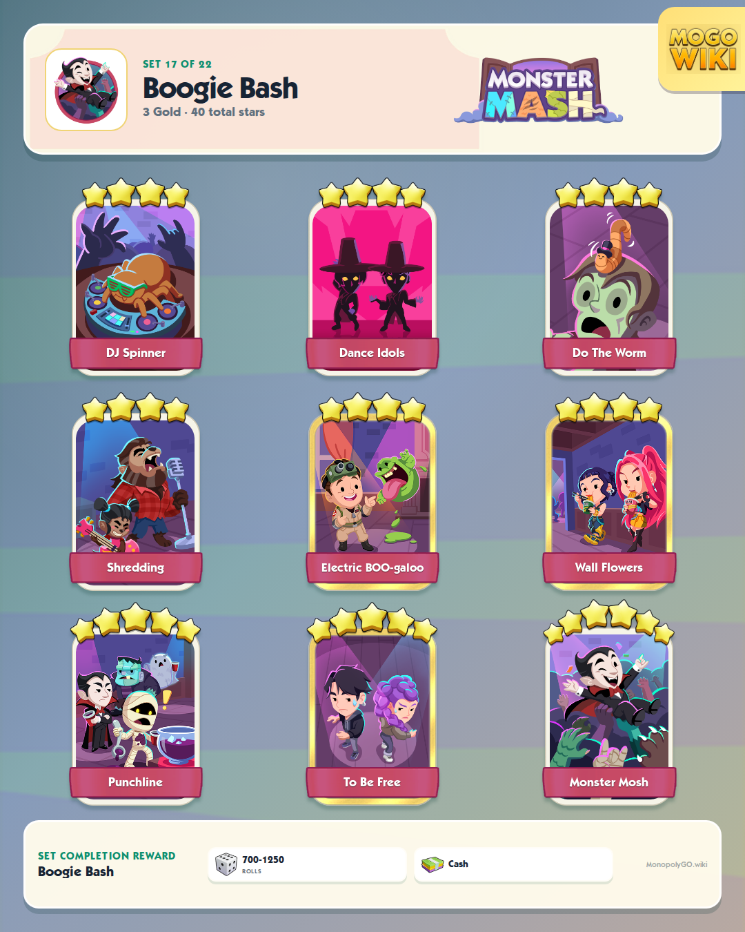 Monster Mash set 17, Boogie Bash, with all 9 stickers