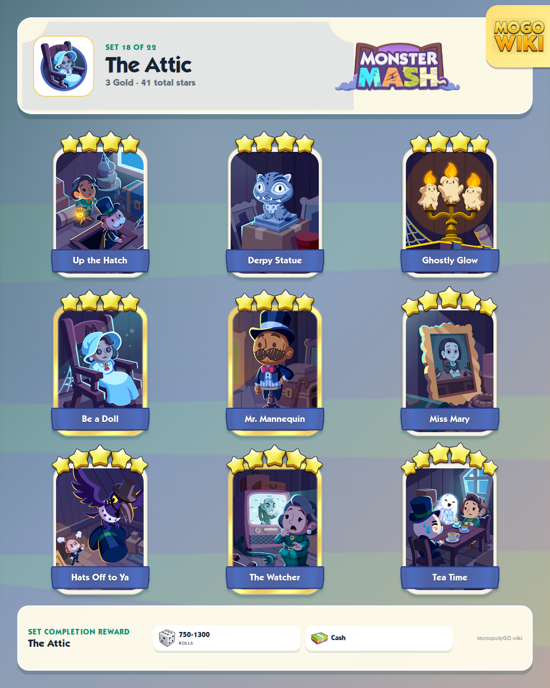Monster Mash set 18, The Attic, with all 9 stickers