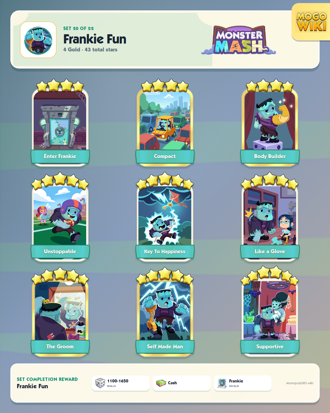 Monster Mash set 20, Frankie Fun, with all 9 stickers