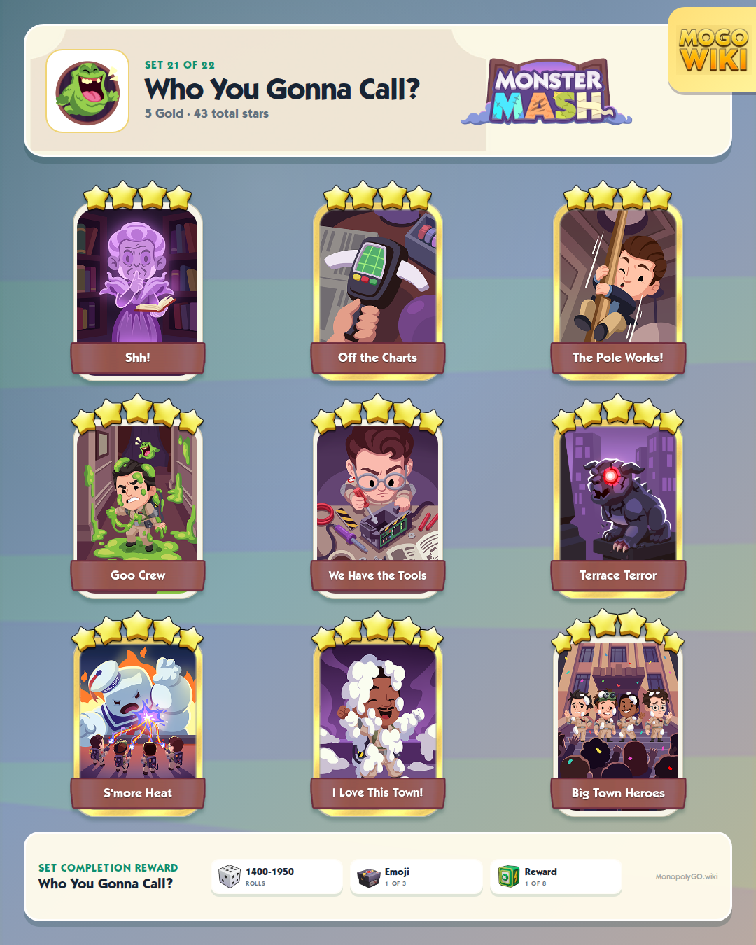 Monster Mash set 21, Who You Gonna Call?, with all 9 stickers