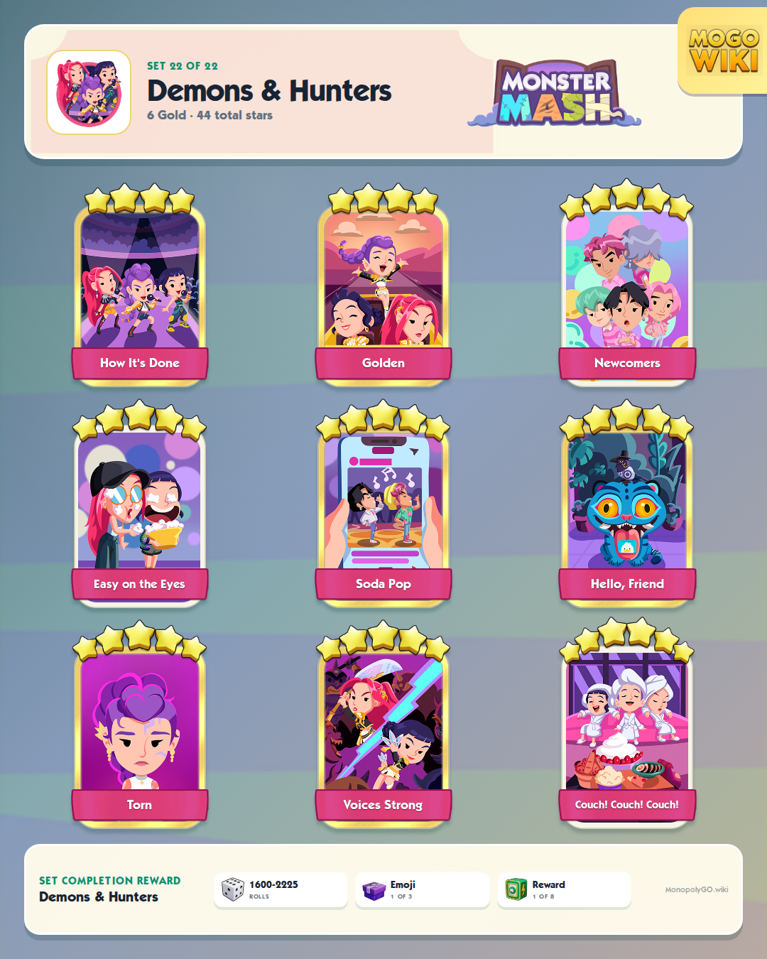 Monster Mash set 22, Demons & Hunters, with all 9 stickers