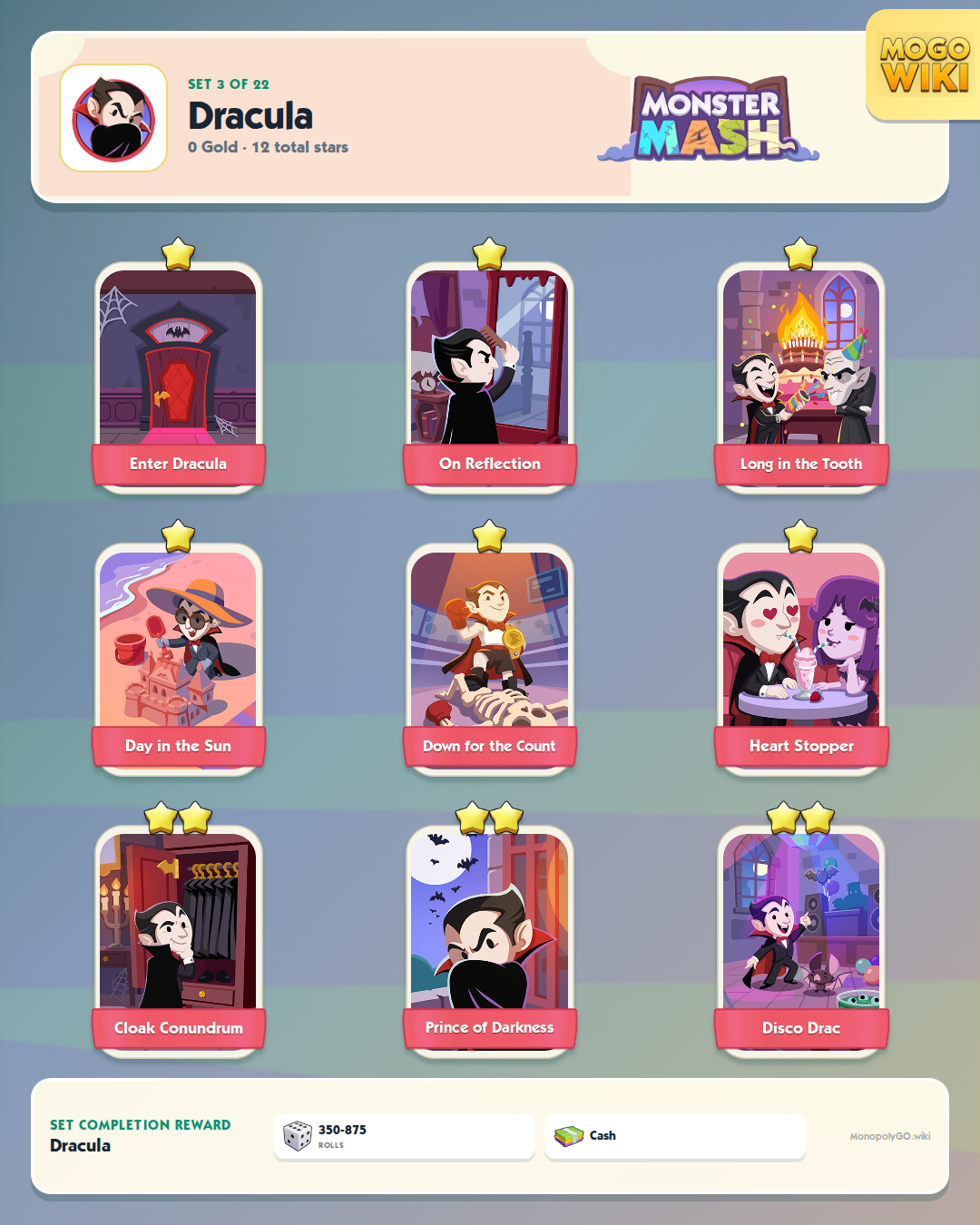 Monster Mash set 3, Dracula, with all 9 stickers