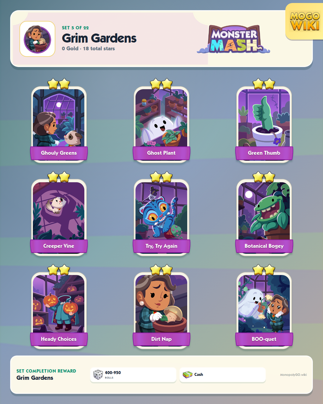 Monster Mash set 5, Grim Gardens, with all 9 stickers