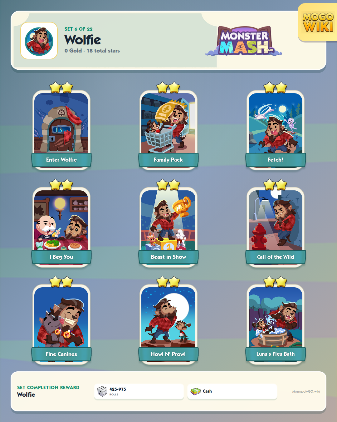 Monster Mash set 6, Wolfie, with all 9 stickers